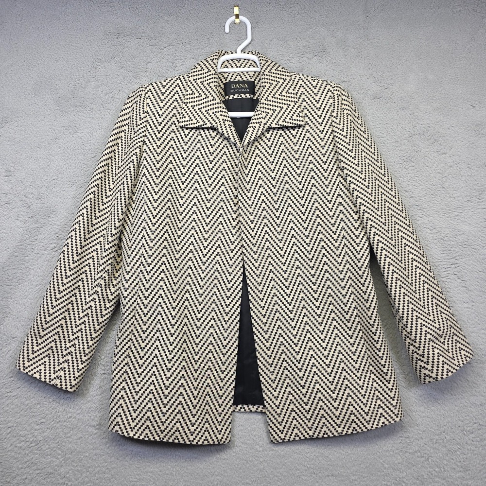 Dana Buchman Blazer‎ Womens 10 Academia Chevron Textured Retro Lined Preppy 90s